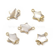 Natural Trochus Shell Connector Charms, Star Links with Brass Double Loops, Light Gold, 17~19x13x3~4mm, Hole: 1.8mm(PEAR-P004-53KCG)