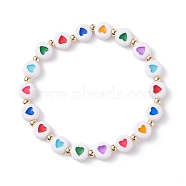 Heart Pattern Flat Round Acrylic Beads Stretch Bracelet for Kid, Colorful, Inner Diameter: 1-3/4 inch(4.4cm)(BJEW-JB07215)