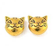 Tibetan Style Alloy Kitten Beads, Cat Head, Cadmium Free & Nickel Free & Lead Free, Antique Golden, 8x8x5mm, Hole: 2mm(TIBEP-GC178-AG-NR)