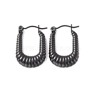 Ion Plating(IP) 304 Stainless Steel Rectangle Hoop Earrings, Croissant Earrings for Women, Electrophoresis Black, 24x15.5x4mm, Pin: 0.6mm(EJEW-P198-01EB)