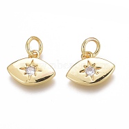 Brass Micro Pave Clear Cubic Zirconia Charms, Long-Lasting Plated, Eye with Star, Real 18K Gold Plated, 9x12x2mm, Hole: 3mm(ZIRC-O035-21G)