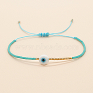 Adjustable Lanmpword Evil Eye Braided Bead Bracelet, Dark Turquoise, 11 inch(28cm)(ZW2937-15)