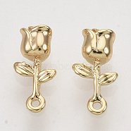 Brass Charms, Nickel Free, Rose, Real 18K Gold Plated, 10x5x3.5mm, Hole: 0.8mm(X-KK-T054-06G-NF)