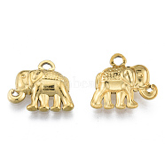 Ion Plating(IP) 201 Stainless Steel Pendants, Elephant, Real 18K Gold Plated, 13.5x15.5x3mm, Hole: 1.6mm(STAS-N098-193LG)
