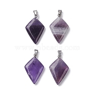 Natural Amethyst Pendants, Kite Charms with Stainless Steel Color Plated Stainless Steel Snap on Bails, 28~28.5x18x5.5mm, Hole: 5.5x3.5mm(G-C110-03C-P)