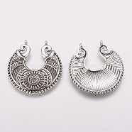 Tibetan Style Alloy Pendants, Moon with Flower, Antique Silver, 40.5x38x2.5mm, Hole: 1mm(TIBEP-G019-01AS)