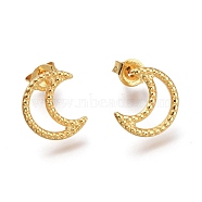 304 Stainless Steel Crescent Moon Stud Earrings, with Ear Nuts, Golden, 11x9.5x1.5mm, Pin: 0.7mm(EJEW-H100-06B-G)