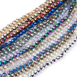 Electroplate Glass Beads Strands, Faceted, Hexagon, Mixed Color, 5x6x4mm, Hole: 1.2mm, about 99pcs/strand, 19.2 inch(49cm)(EGLA-F143)