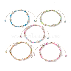 Natural Pearl & Glass Seed Braided Bead Bracelet, Nylon Adjustable Bracelet, Mixed Color, Inner Diameter: 1-7/8~3-1/8 inch(4.7~8cm)(BJEW-JB09531)