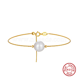 925 Sterling Silver Bangle with Natural Pearl Beaded, with S925 Stamp, Real 14K Gold Plated, 6-7/8 inch(17.5cm)(BJEW-Z025-04G)