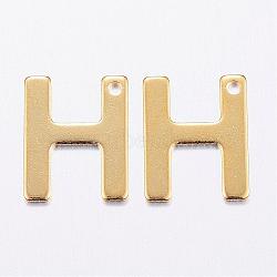 304 Stainless Steel Charms, Letter, Initial Charms, Real 18k Gold Plated, Letter.H, 11x6~12x0.8mm, Hole: 1mm(STAS-P141-H)