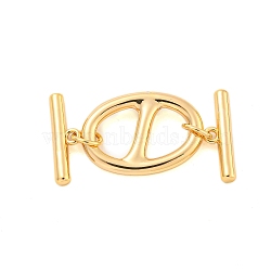 Brass Toggle Clasps, Oval, Real 18K Gold Plated, Oval: 19.5x13.5x2.5mm, Hole: 6x7mm, Bar: 15.5x4.5x2.5mm, Hole: 1.2mm(KK-A223-03G)