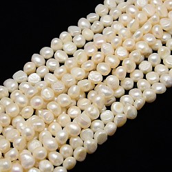 Grade AA Natural Cultured Freshwater Pearl Beads Strands, Two Sides Polished, Creamy White, 7~8x5~6mm, Hole: 0.8mm, about 44~46pcs/strand, 13.77~14.17 inch(X-PEAR-L001-D-01)
