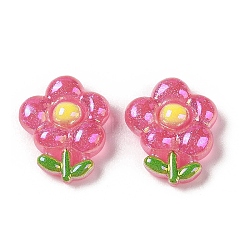 Glitter Plated Resin Cabochons, Flower, Pale Violet Red, 23x19x7mm(RESI-H163-06B)