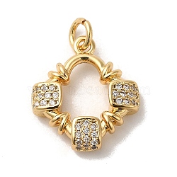 Rack Plating Brass Micro Pave Cubic Zirconia Pendants, with Jump Ring, Long-Lasting Plated, Lead Free & Cadmium Free, Square, Real 18K Gold Plated, 17.5x15.5x4.3mm, Hole: 3mm(KK-K377-38G)