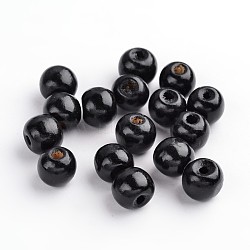 Natural Wood Beads, Dyed, Round, Black, 12x10.5mm, Hole: 3mm, about 1800pcs/1000g(TB12mmY-12)