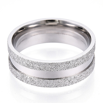 201 Stainless Steel Grooved Finger Ring for Men Women, Stainless Steel Color, Inner Diameter: 20mm, Wide: 8mm