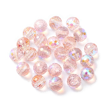 AB Color Plated Glass Beads, Faceted Round, Pink, 8x7mm, Hole: 1.5mm