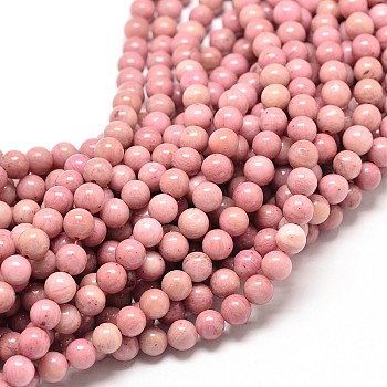 Natural Rhodonite Round Bead Strands, 8mm, Hole: 1mm, about 45pcs/strand, 15 inch