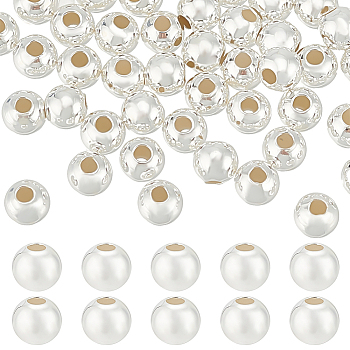50Pcs 925 Sterling Silver Spacer Beads, Round, Silver, 4x3.5mm, Hole: 1.2mm
