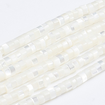 Natural Trochid Shell/Trochus Shell Beads Strands, Column, White, 3.5~4x2~2.5mm, Hole: 0.8mm, about 176pcs/strand, 15.94 inch(40.5cm)