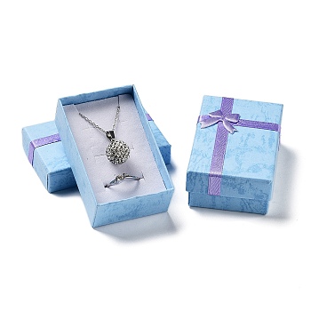 Cardboard Paper Necklace Boxes, Necklace Gift Case with Sponge Inside and Bowknot, Rectangle, Dodger Blue, 5.2x8.2x3cm