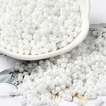 Opaque Colours Luster Glass Seed Beads, Peanut, White, 6x3.5x3mm, Hole: 1mm, about 7258pcs/pound