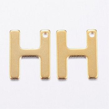 304 Stainless Steel Charms, Letter, Initial Charms, Real 18k Gold Plated, Letter.H, 11x6~12x0.8mm, Hole: 1mm
