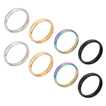 ARRICRAFT 8Pcs 4 Colors 304 Stainless Steel Simple Plain Band Finger Ring for Women, Mixed Color, US Size 7(17.3mm), 2pcs/color