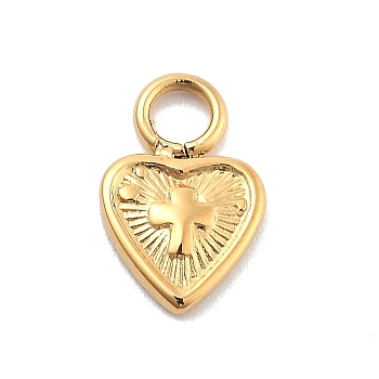 Ion Plating(IP) 304 Stainless Steel Charms, Heart, Textured, Real 14K Gold Plated, 11x7x1.5mm, Hole: 2.5mm