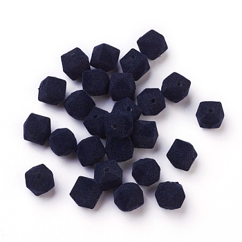 Flocky Acrylic Beads, Faceted, Cube, Prussian Blue, 12~13mm, Hole: 2mm