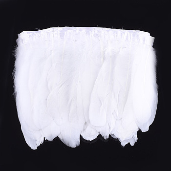 Goose Feather Fringe Trimming, Costume Accessories, Dyed, White, 145~195mm, about 2m/bag