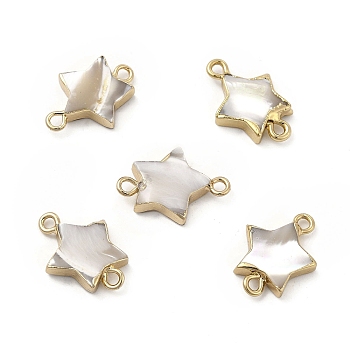 Natural Trochus Shell Connector Charms, Star Links with Brass Double Loops, Light Gold, 17~19x13x3~4mm, Hole: 1.8mm