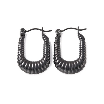 Ion Plating(IP) 304 Stainless Steel Rectangle Hoop Earrings, Croissant Earrings for Women, Electrophoresis Black, 24x15.5x4mm, Pin: 0.6mm