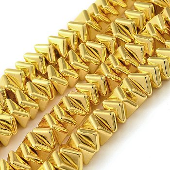 Electroplated Synthetic Non-magnetic Hematite Beads Strands, Faceted Triangle Cut, Golden Plated, 7x7x3mm, Hole: 1.2mm, about 125pcs/strand, 15.75 inch(40cm)