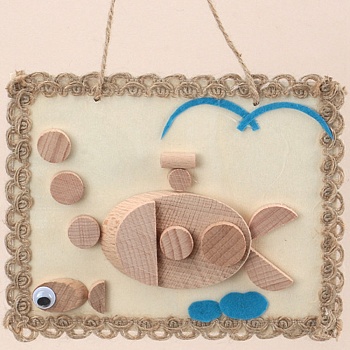 DIY Submarine Painting Handmade Materials Package for Parent-Child, including Unfished Wood Cabochons, Picture Frame, Rope and Cotton Ribbon, BurlyWood, 12x15x0.25cm, Hole: 3mm