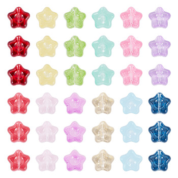 60Pcs 12 Colors Transparent Glass Beads, Star, Baking Paint, Mixed Color, 10.5x11x5mm, Hole: 1mm, 5pcs/color