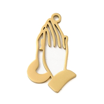 304 Stainless Steel Pendants, Laser Cut, Real 18K Gold Plated, Praying Hands, 23x13.5x1mm, Hole: 1mm