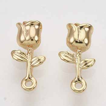 Brass Charms, Nickel Free, Rose, Real 18K Gold Plated, 10x5x3.5mm, Hole: 0.8mm