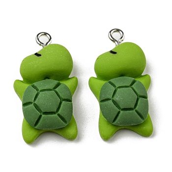 Opaque Resin Cartoon Pendants, Animal Charms with Platinum Tone Iron Loops, Tortoise, 27x15x7mm, Hole: 1.8mm