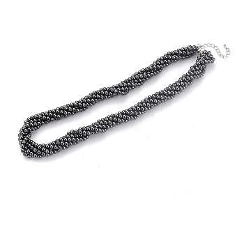 Non-Magnetic Synthetic Hematite Beaded Necklaces, Torsade Necklaces, with Lobster Clasp, Round, 18.3 inch(46.5cm)