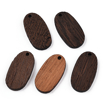 Natural Wenge Wood Pendants, Undyed, Oval Charms, Coconut Brown, 27.5x15x3.5mm, Hole: 2mm