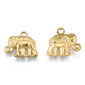 Ion Plating(IP) 201 Stainless Steel Pendants, Elephant, Real 18K Gold Plated, 13.5x15.5x3mm, Hole: 1.6mm