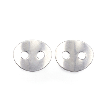 2-Hole 201 Stainless Steel Sewing Buttons, Flat Oval, Stainless Steel Color, 14x12x1mm, Hole: 3mm