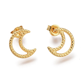 304 Stainless Steel Crescent Moon Stud Earrings, with Ear Nuts, Golden, 11x9.5x1.5mm, Pin: 0.7mm