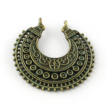 Zinc Alloy Pendants, Cadmium Free & Lead Free, Antique Bronze & Green Patina, 38x37x4mm, Hole: 2.5mm