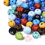 Handmade Millefiori Glass Round Beads, Chevron Beads, Mixed Color, 12~15x11~12mm, Hole: 2~3mm(LA-N001-01E-13MM)