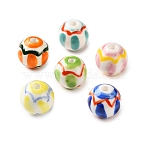 Handmade Porcelain Beads, Round, Hand Painted, Famille Rose Style, Mixed Color, 11.5x12mm, Hole: 2.5mm(PR-CBAD389-01)