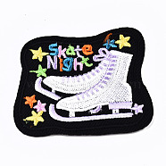 Ice Skates with Word Skate Night Appliques, Computerized Embroidery Cloth Iron on/Sew on Patches, Costume Accessories, Black, 52x62x1.5mm(DIY-S041-032)