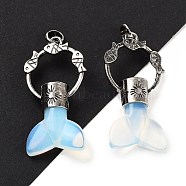 Opalite Whale Tail Big Pendants, Rack Plating Antique Silver Plated Alloy Fish Ring Charms, Cadmium Free & Lead Free, 56~57x29x12.5~13mm, Hole: 6.5x6mm(G-Q163-03AS-01)